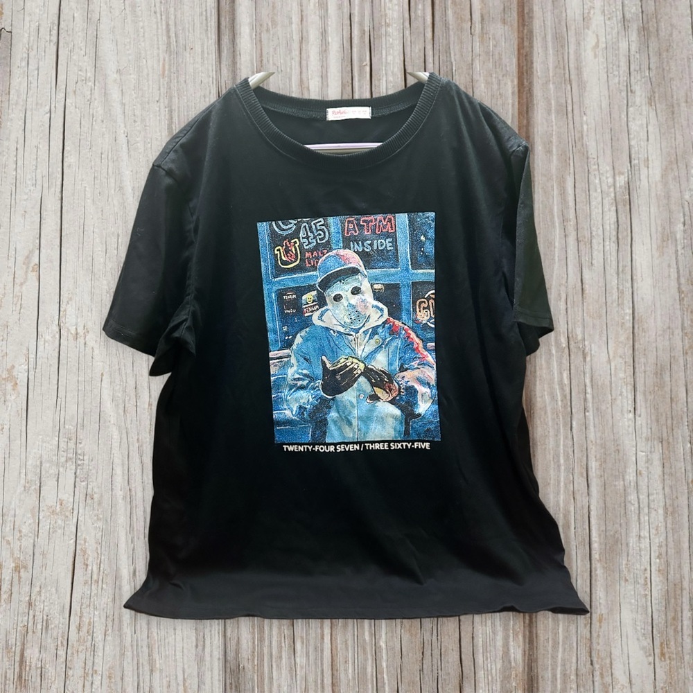 ROMWE Black Graphic T-Shirt with Skull Design Size XL